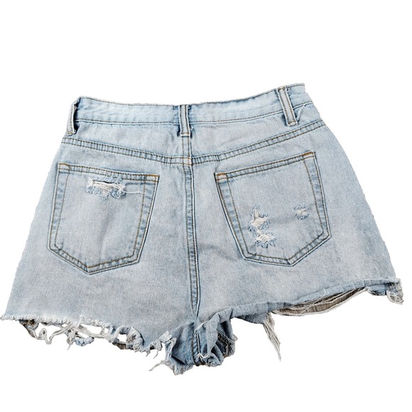 Shein XS Distressed Jean Shorts Light Blue Cutoff Raw Hem High Rise Denim 2in - Picture 2 of 7